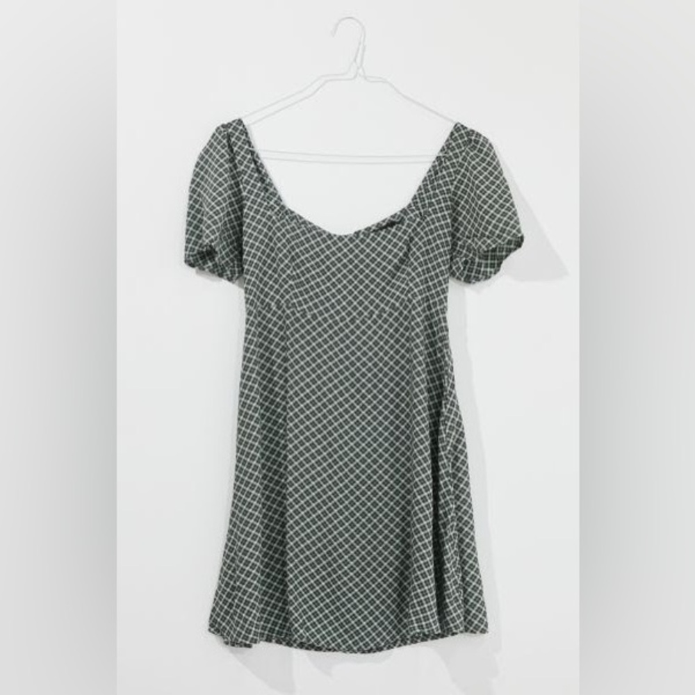 Motel Thalia Green Check Square Neck Mini Dress, Size Small